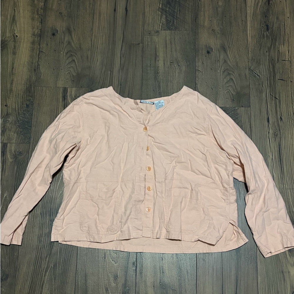 Light Pink Button-Front Women's Top - Soft Long Sleeve